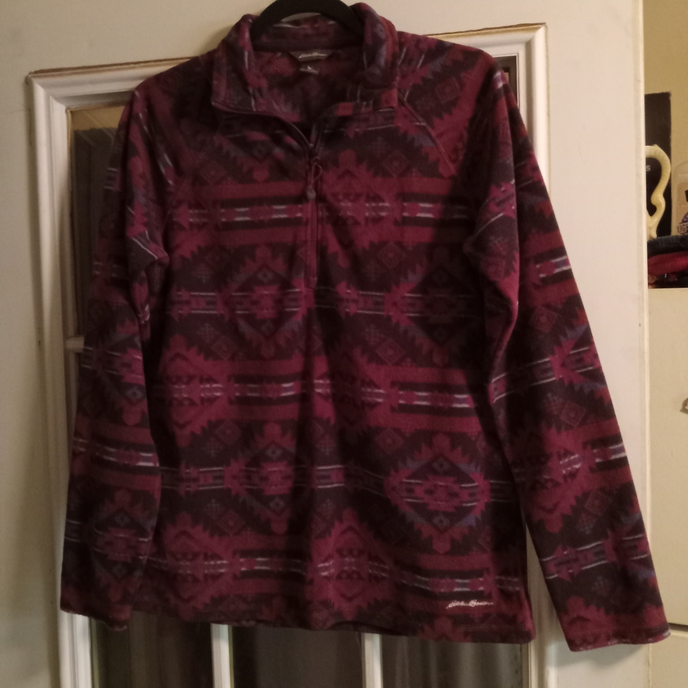 Eddie Bauer Maroon Geometric 1/4 Zip Fleece Pullover Women's Size Medium